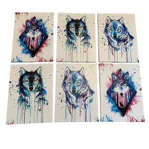 Watercolor Wolf Canvas Wall Art - Set of